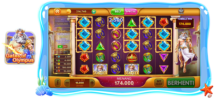 Mainkan Hiwin Gates of Olympus, game slot populer dengan tema dewa Olympus.